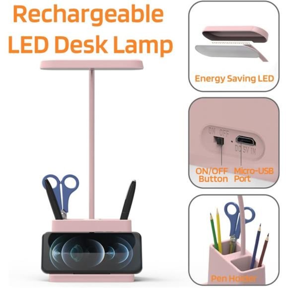 Cute Desk Lamp, Pink Desk Light for Kids, Women, Teen Girls, LED Table Lamp Work - Picture 5 of 5